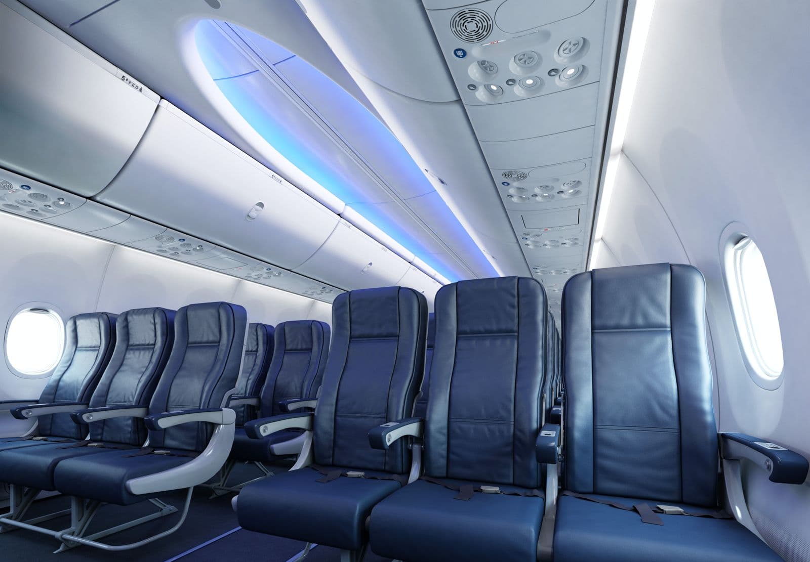 Interior de cabine de aeronave comercial