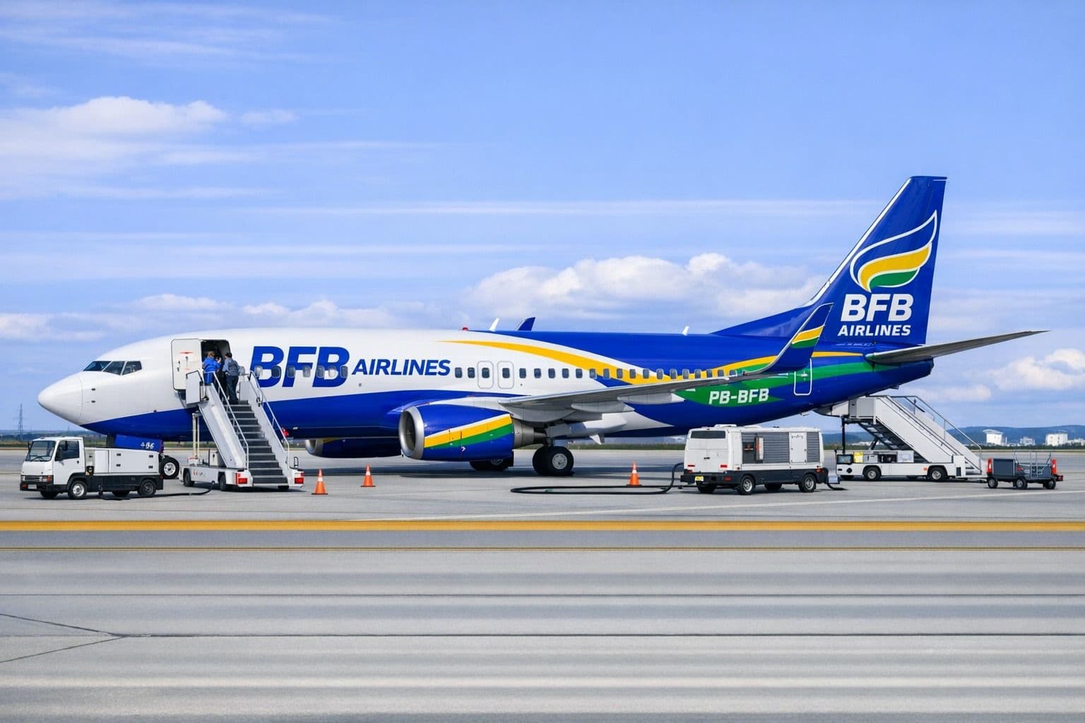 Embarque de passageiros em aeronave da BFB Airlines